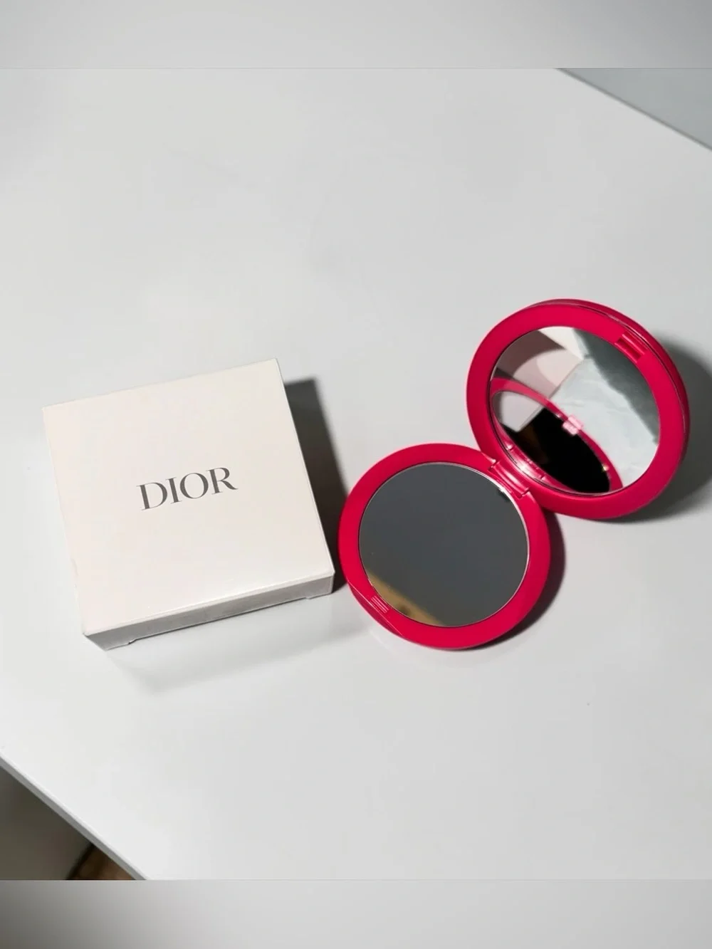 Dior Hot Pink Quilted Pocket Mirror with CD Logo NIB